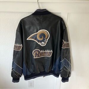Vintage St Louis Rams Men's Large Leather Bomber Jacket.
